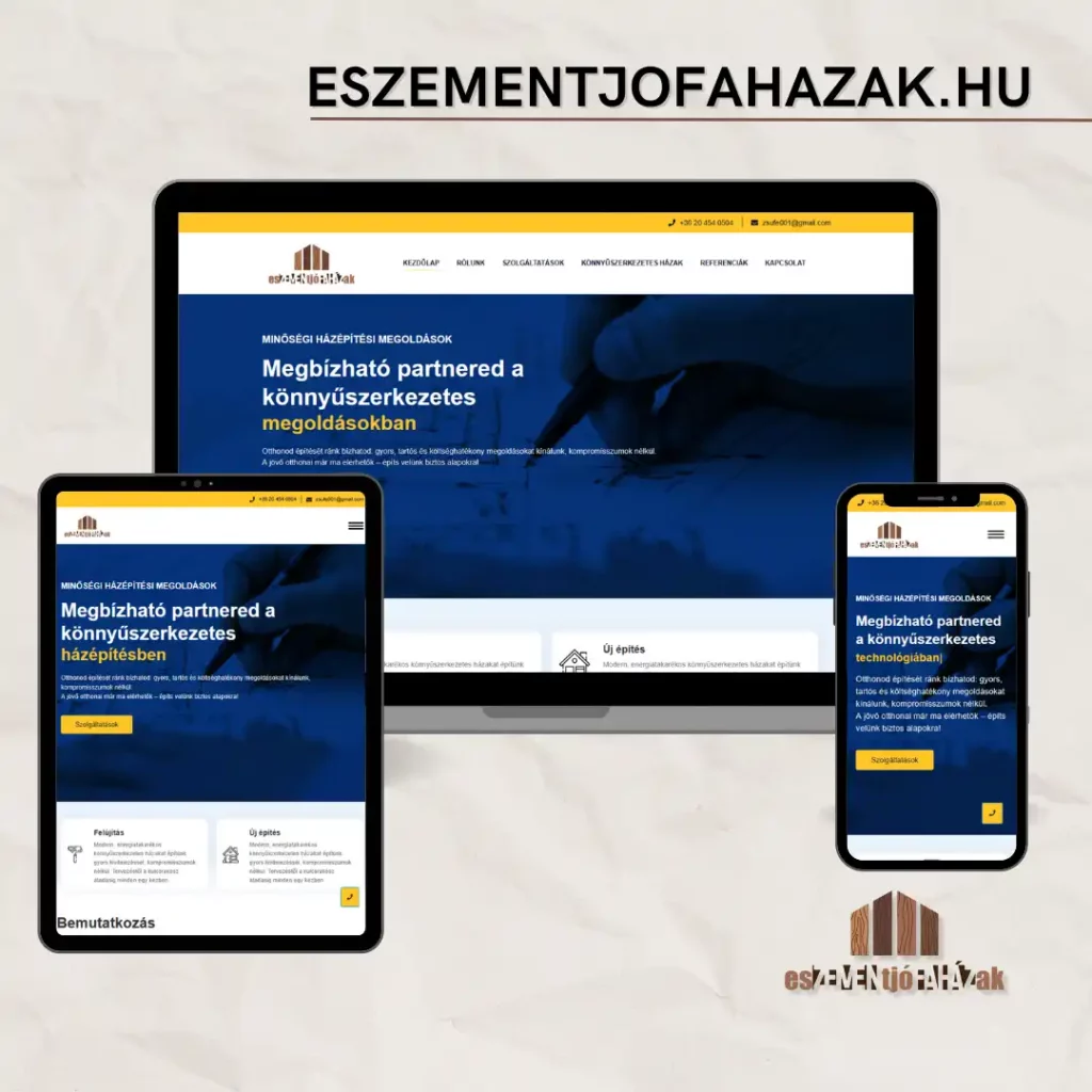 eszementjofahazak.hu weboldal készítés házépítő cégnek referencia