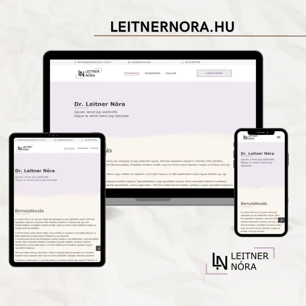 Dr. Leitner Nóra Ügyvéd és szakfordító weboldal készítés nyíregyháza referencia
