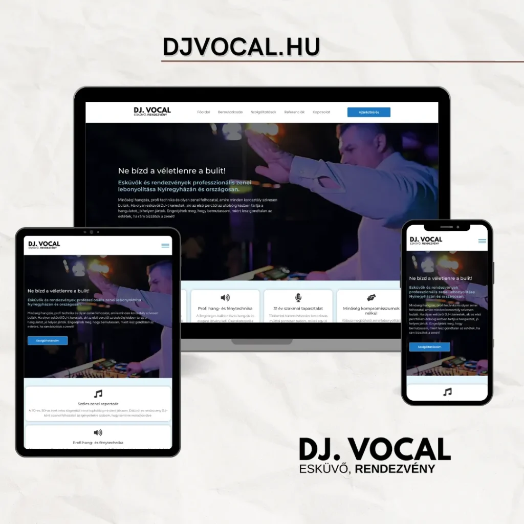 djvocal.hu esküvő DJ és rendezvény DJ weboldal készítés nyíregyháza referencia