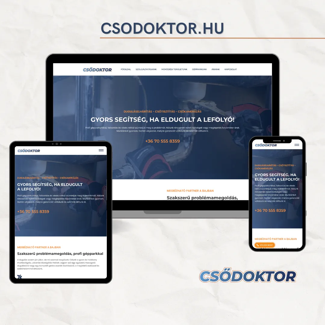 Csődoktor duguláselhárítás weboldal készítés referencia – Nyíregyháza